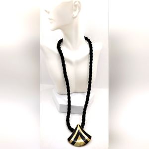 Fashion Art Deco Black Gold Triangle Chunky Rope Necklace